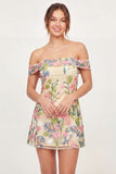 Yellow Off the Shoulder Tulle Floral Embroidered Mini Graduation Dress