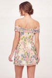 Yellow Off the Shoulder Tulle Floral Embroidered Mini Graduation Dress