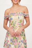 Yellow Off the Shoulder Tulle Floral Embroidered Mini Graduation Dress