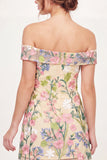 Yellow Off the Shoulder Tulle Floral Embroidered Mini Graduation Dress