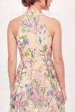 Yellow Halter Neck Tulle Floral Embroidered Mini Homecoming Dress