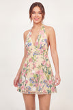 Tulle Floral A-Line Embroidered Halter Neck Yellow Mini Homecoming Dress
