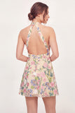 Tulle Floral A-Line Embroidered Halter Neck Yellow Mini Homecoming Dress