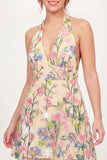 Tulle Floral A-Line Embroidered Halter Neck Yellow Mini Homecoming Dress