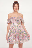 Tulle Off the Shoulder Floral A-Line Embroidered Pink Mini Graduation Dress