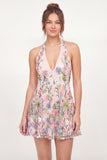 Tulle A-Line Halter Neck Floral Embroidered Pink Mini Graduation Dress