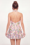 Tulle A-Line Halter Neck Floral Embroidered Pink Mini Graduation Dress