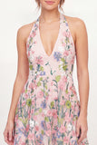 Tulle A-Line Halter Neck Floral Embroidered Pink Mini Graduation Dress