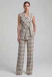 2-Piece Grey Grid Peak Lapel Double Breasted Women Suits