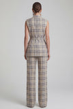 2-Piece Grey Grid Peak Lapel Double Breasted Women Suits