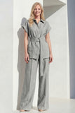 Grey Peak Lapel 2-Piece Women Suits with Belt