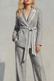 Grey Peak Lapel 2-Piece Women Suits with Belt