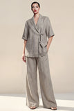 2-Piece Notched Lapel Grey Short Sleeve Women Suits
