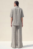 2-Piece Notched Lapel Grey Short Sleeve Women Suits