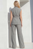 Grey Vertical Stripes 2-Piece Peak Lapel Women Suits