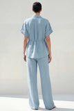 Blue Collared 2-Piece Women Suits with Pockets