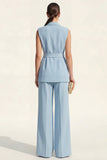 Shawl Lapel Blue 2-Piece Women Suits with Belt