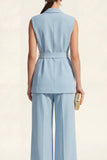 Shawl Lapel Blue 2-Piece Women Suits with Belt