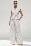 White Striped 2-Piece Notched Lapel Women Suits