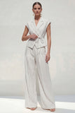 White Striped 2-Piece Notched Lapel Women Suits