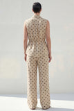 Khaki Polka Dots 2-Piece Collared Women Suits