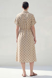 Khaki Polka Dots A Line Collared Midi Work Dress