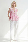 Pink One Button 2-Piece V Neck Printed Women Suits