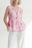 Pink One Button 2-Piece V Neck Printed Women Suits