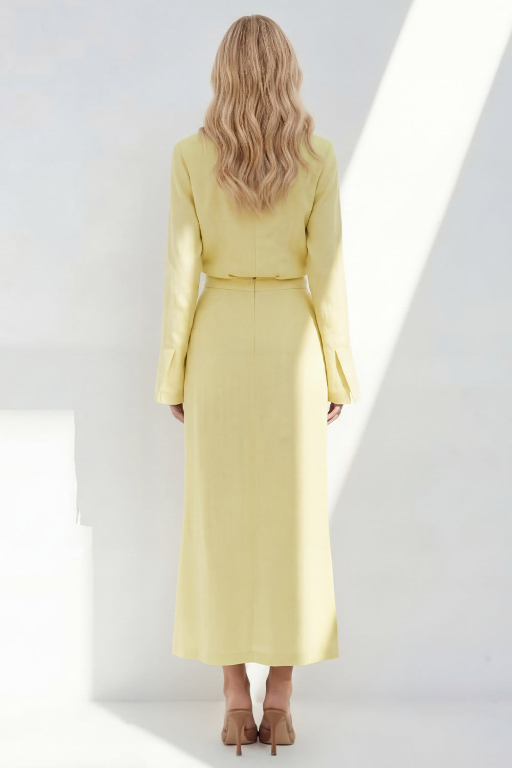 Zapaka Women 2 Piece Blue Business Dress Long Sleeves Notched Lapel Work Dress, Lemon Yellow / S