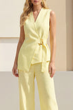 Light Yellow Shawl Lapel 2 Piece Business Suits with Sash
