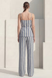 Dusty Blue Stripe Spaghetti Strap Single Breasted Women Suit with Belt