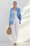 Blue Notched Lapel Single Breasted Slim Fit Women Suit