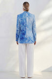 Blue Notched Lapel Single Breasted Slim Fit Women Suit
