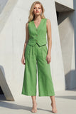 Green V-Neck Single Breasted Slim Fit Midi Women Suits
