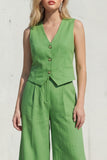 Green V-Neck Single Breasted Slim Fit Midi Women Suits