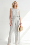 White Crew Neck Stripe Sleeveless Long Women Suit