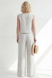 White Crew Neck Stripe Sleeveless Long Women Suit
