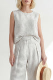 White Crew Neck Stripe Sleeveless Long Women Suit
