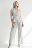 White Notched Lapel Stripe One Button Long Women Suit with Belt