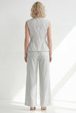 White Notched Lapel Stripe One Button Long Women Suit with Belt