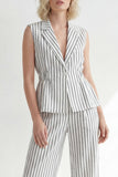 White Notched Lapel Stripe One Button Long Women Suit with Belt