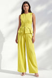Lemon Yellow Crew Neck Slim Fit Long Women Suit