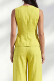 Lemon Yellow Crew Neck Slim Fit Long Women Suit