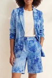 Blue Notched Lapel Single Breasted Slim Fit Short Women Suit