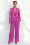 Fuchsia V-Neck One Button Satin Long Women Suit