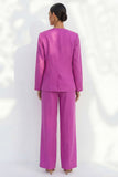 Fuchsia V-Neck One Button Satin Long Women Suit