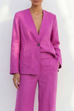 Fuchsia V-Neck One Button Satin Long Women Suit