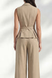 Khaki Notched Lapel Double Breasted Long Slim Fit Women Suit with Belt