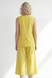 Butter Yellow V-Neck One Button Midi Sleevelsss Women Suit