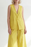 Butter Yellow V-Neck One Button Midi Sleevelsss Women Suit